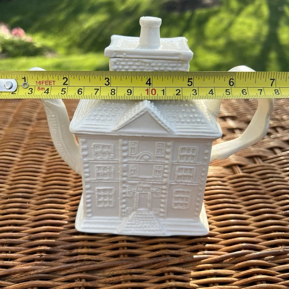 MMA‎ English Staffordshire White Salt Glazed House Form Teapot Vintage